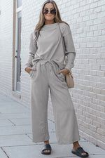 Load image into Gallery viewer, Textured Long Sleeve Top and Drawstring Pants Set
