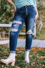 Load image into Gallery viewer, Plus Size Button Fly Distressed Jeans Pants
