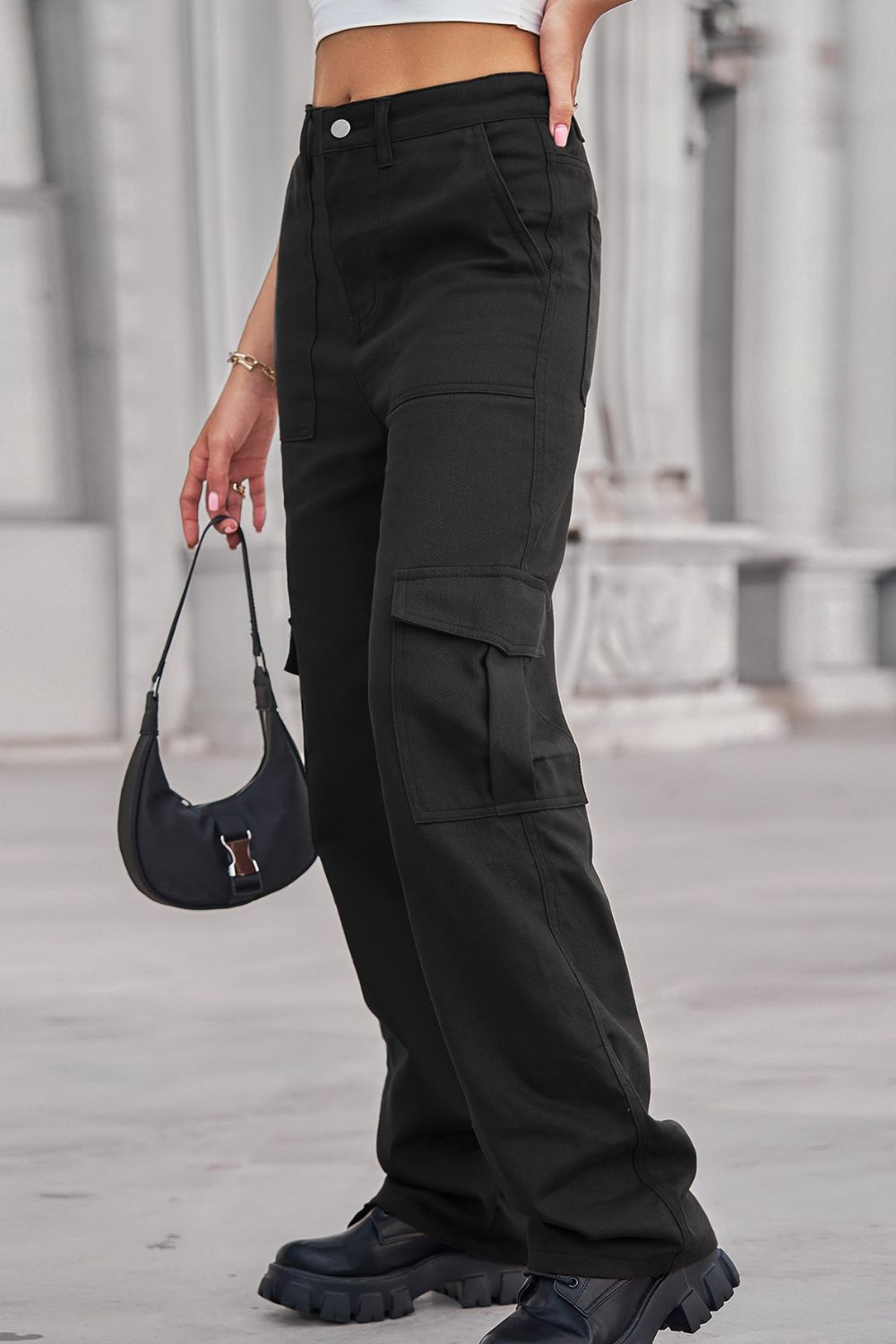 Long Straight Leg Cargo Pants with Pockets