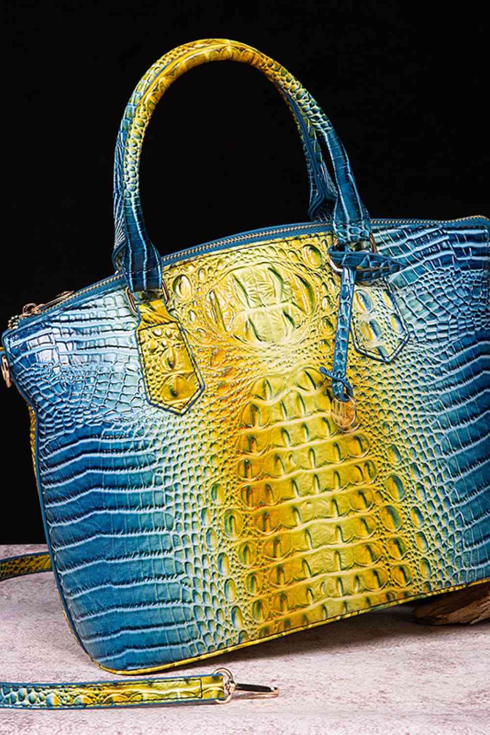 Croc-Embossed Gradient PU Leather Handbag – Luxe Fade Finish
