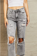 Load image into Gallery viewer, Acid Wash Distressed Straight Jean Pants
