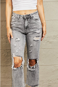 Acid Wash Distressed Straight Jean Pants