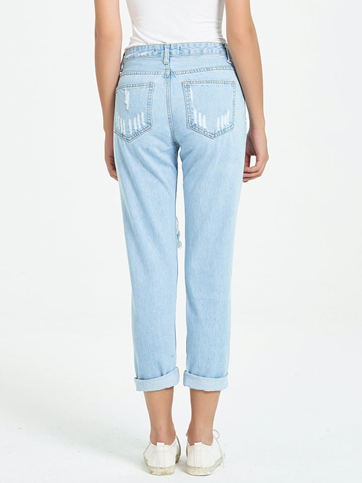 Button Fly Distressed Cropped Jean Pants