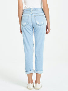 Button Fly Distressed Cropped Jean Pants