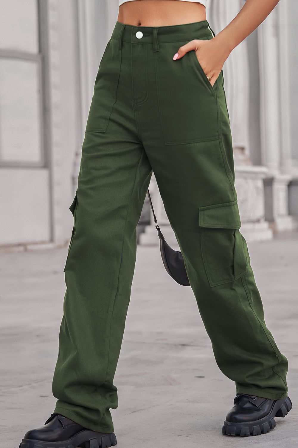 Long Straight Leg Cargo Pants with Pockets