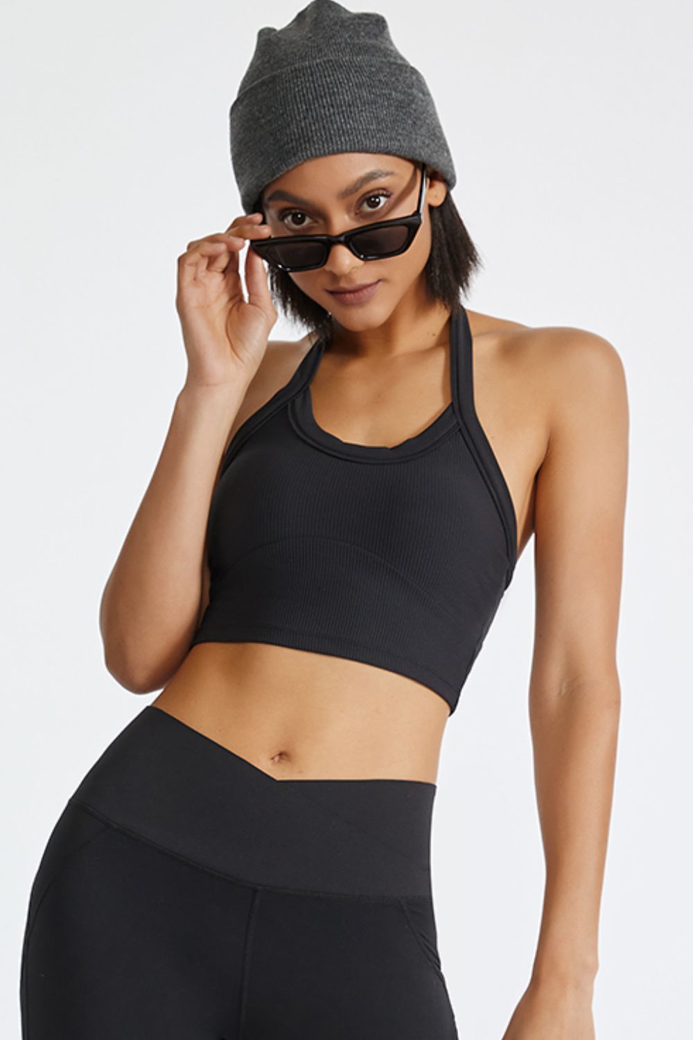 Ribbed Halter Racerback Crop Top