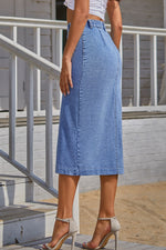 Load image into Gallery viewer, Split Buttoned Denim Skirt

