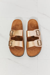 Double-Banded Slide Sandal in Gold