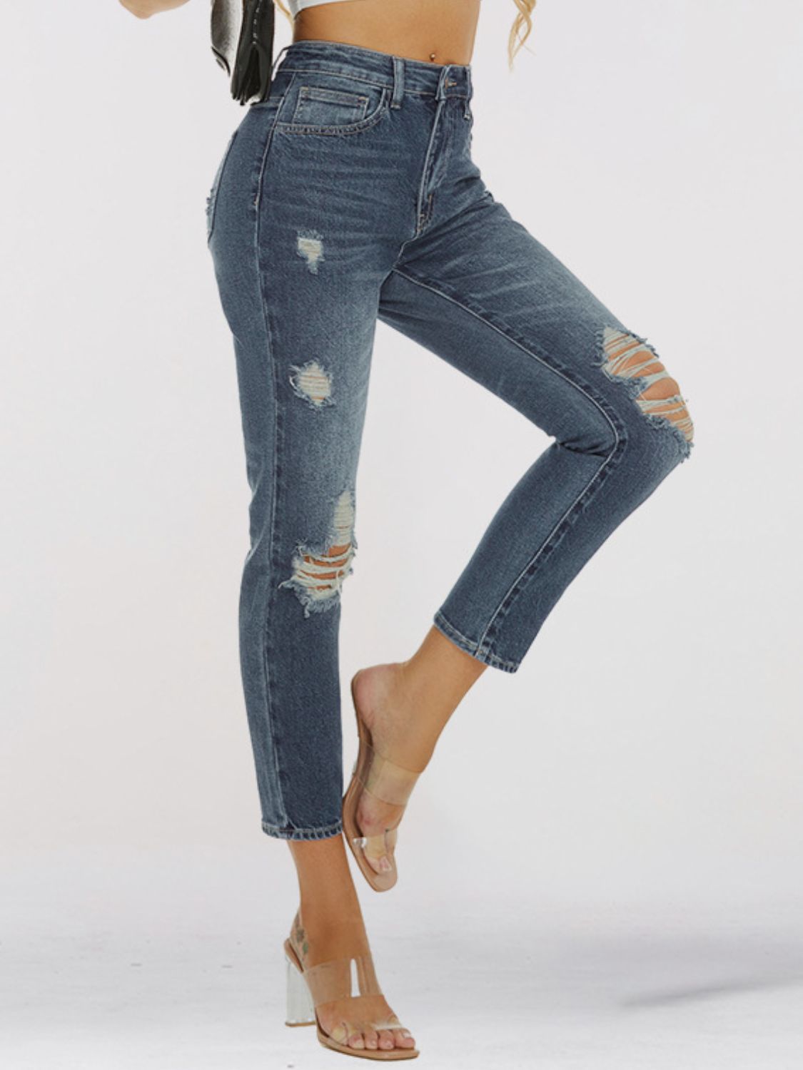 Distressed Skinny Cropped Jeans Pants