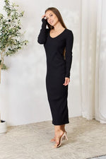 Load image into Gallery viewer, Ribbed Long Sleeve Midi Slit Dress
