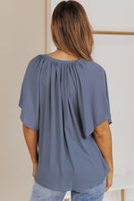 Load image into Gallery viewer, Notched Neck Flutter Sleeve Top
