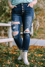 Load image into Gallery viewer, Plus Size Button Fly Distressed Jeans Pants
