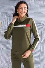 Load image into Gallery viewer, Mock Neck Long Sleeve Top and Side Stripe Pants Set

