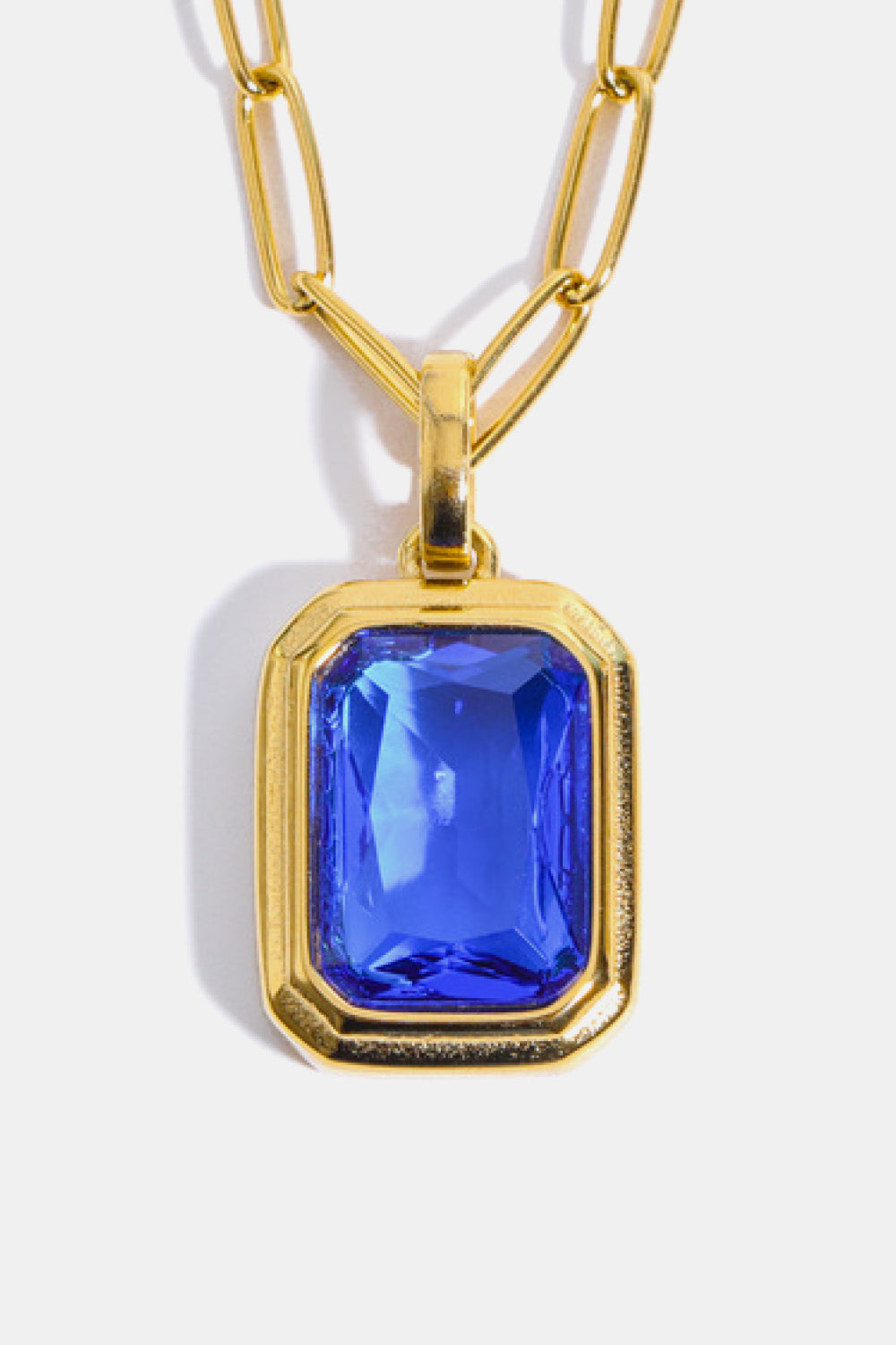 Gemstone Rectangular Pendant Paperclip Chain Necklace