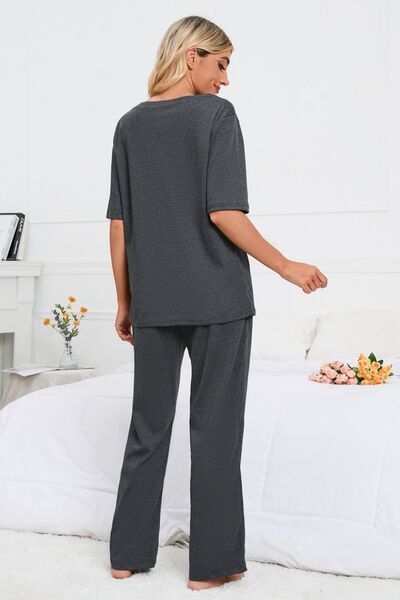 Slit Round Neck Top and Pants Lounge Set