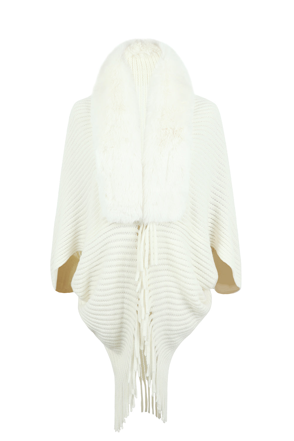 Fringe Detail Ribbed Poncho