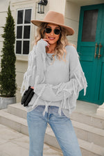Load image into Gallery viewer, Ribbed Round Neck Fringe Detail Sweater
