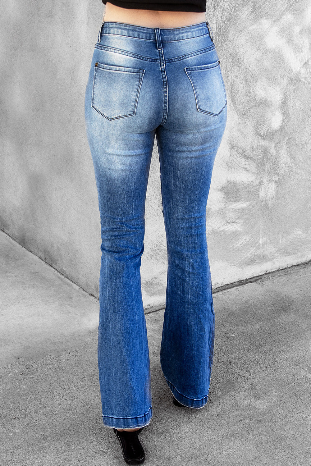 Distressed Flare Leg Jeans with Pockets