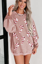 Load image into Gallery viewer, Sequin Candy Cane Round Neck Sweatshirt
