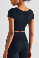 Load image into Gallery viewer, Notched Neck Short Sleeve Cropped Sports Top
