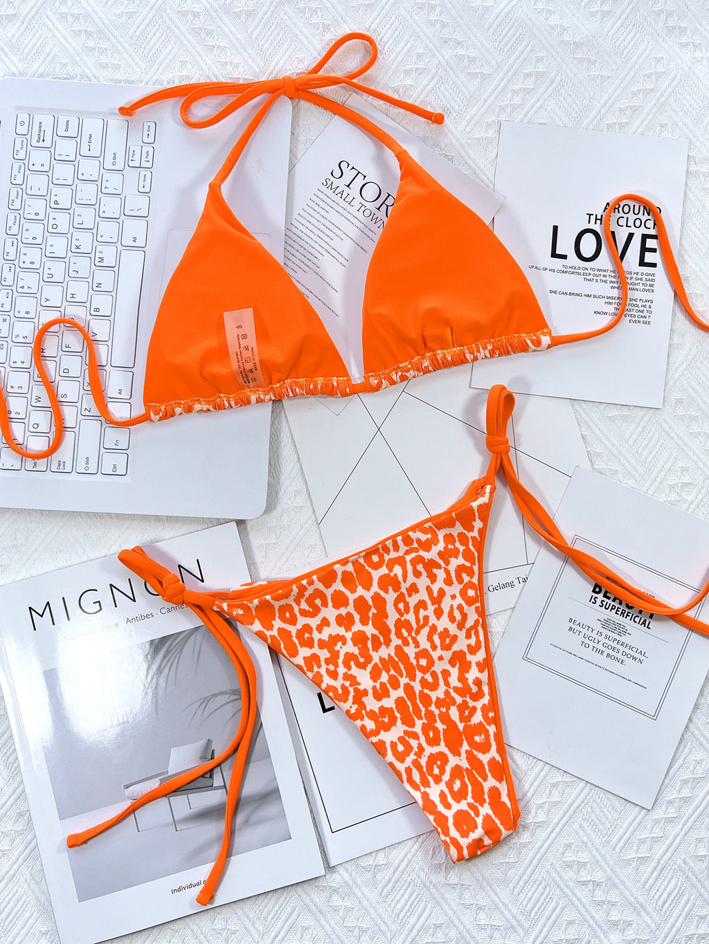 Leopard Print Triangle Bikini Set | Neon Tie-Side Two-Piece