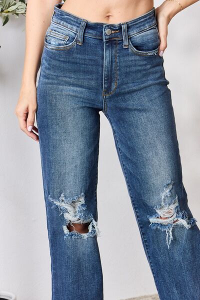 High Waist 90's Distressed Straight Jeans