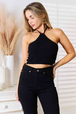 Load image into Gallery viewer, Halter Neck Ribbed Cropped Knit Top
