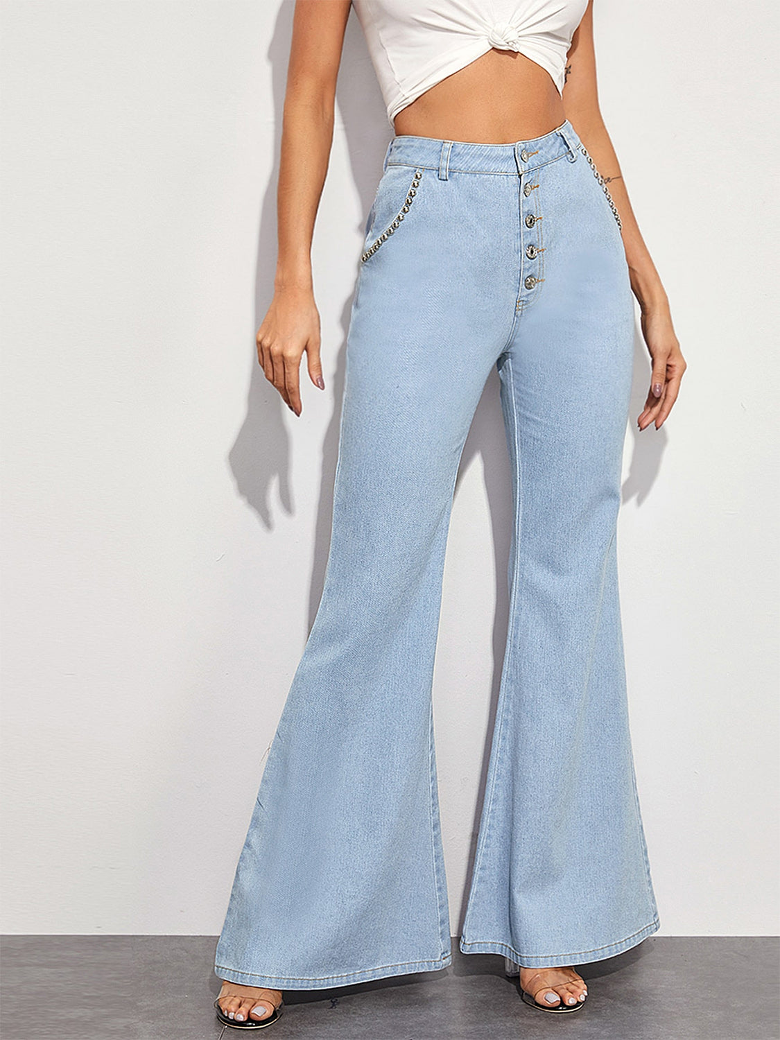 Button Fly Wide Leg Jeans Pants