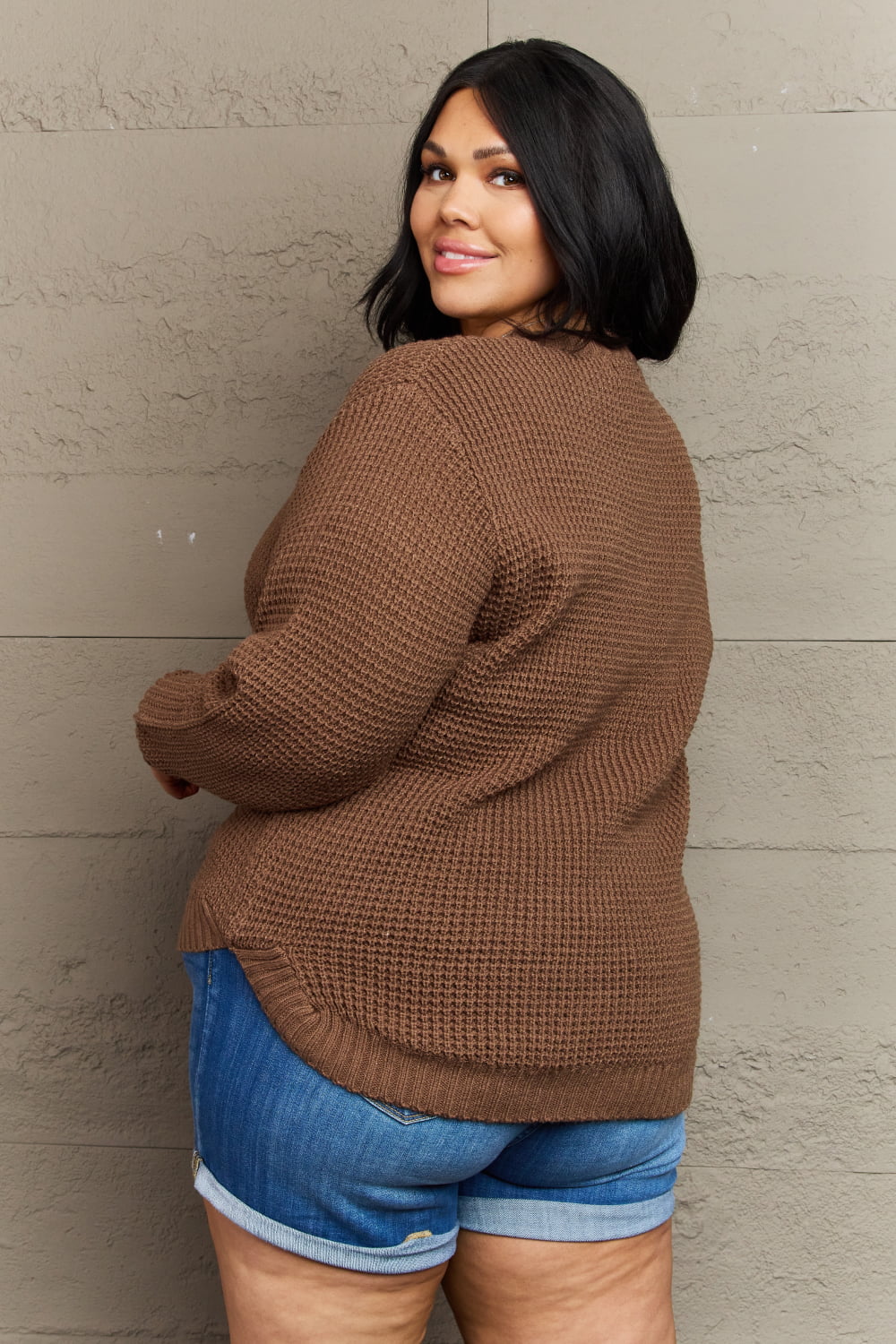 Plus Size High Low Waffle Knit Sweater