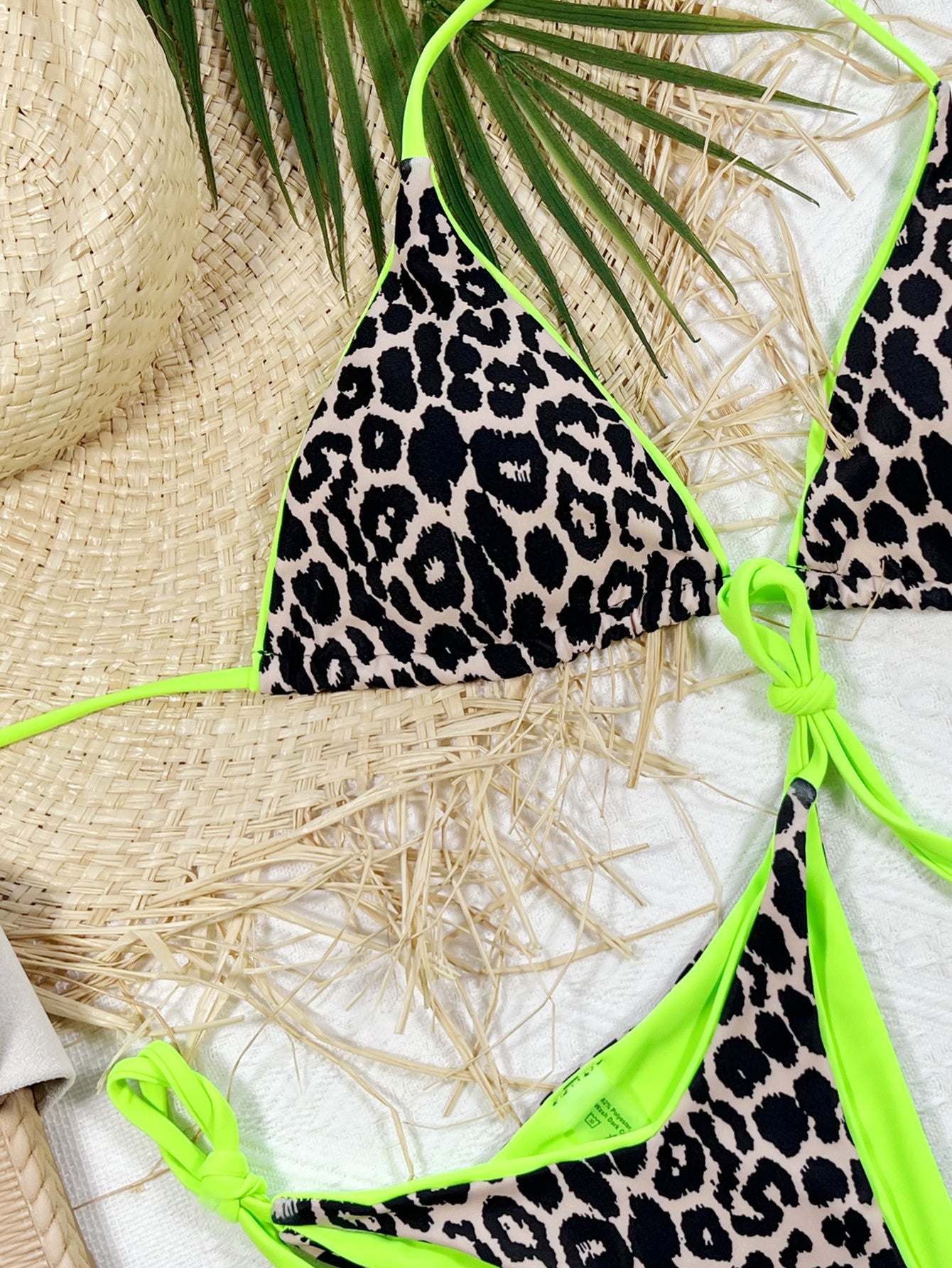 Leopard Print Triangle Bikini Set | Neon Tie-Side Two-Piece