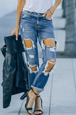 Load image into Gallery viewer, Distressed Frayed Trim Straight Leg Jeans Pants

