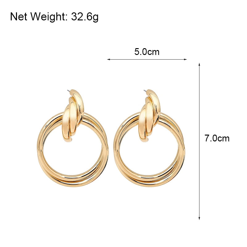 Triple Ring Drop Earrings with Twisted Knot Detail
