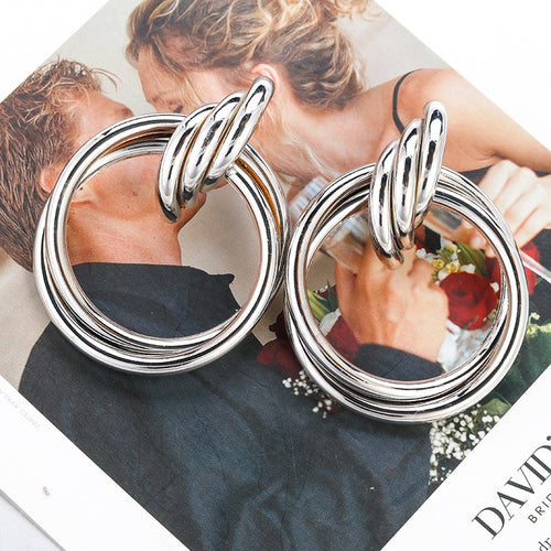 Triple Ring Drop Earrings with Twisted Knot Detail