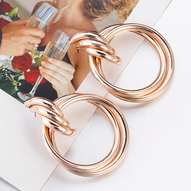 Triple Ring Drop Earrings with Twisted Knot Detail