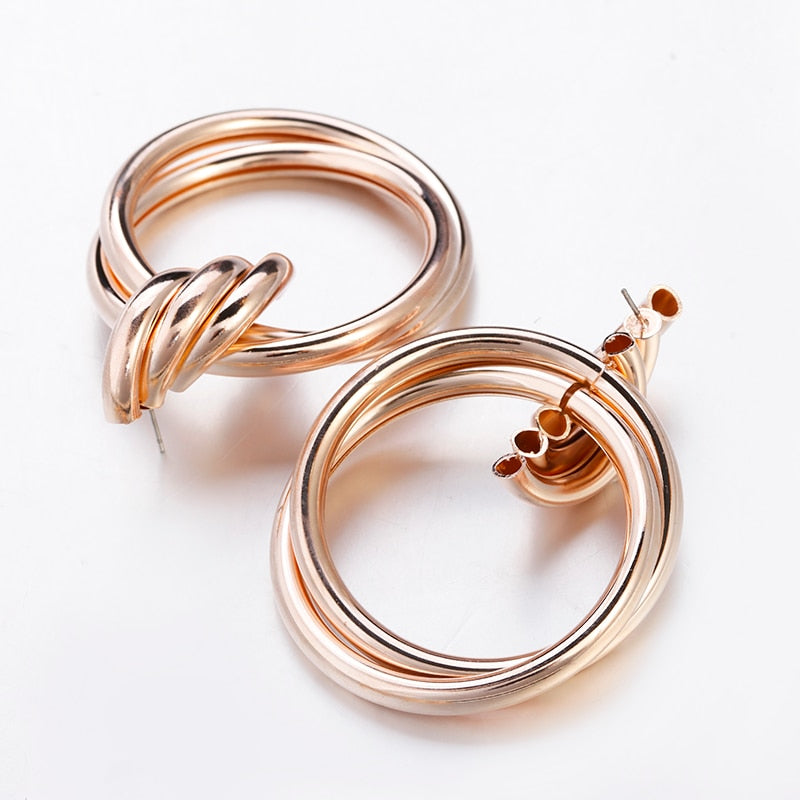 Triple Ring Drop Earrings with Twisted Knot Detail