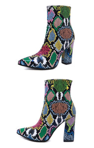 Snake-Print Ankle Boots