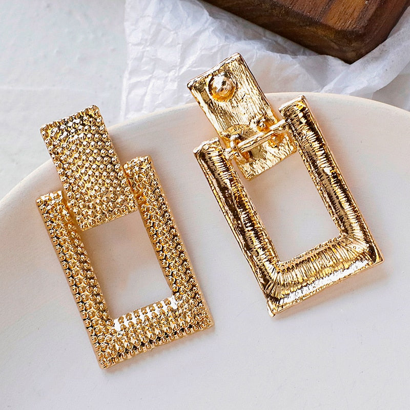 Athena Square Gold Earrings