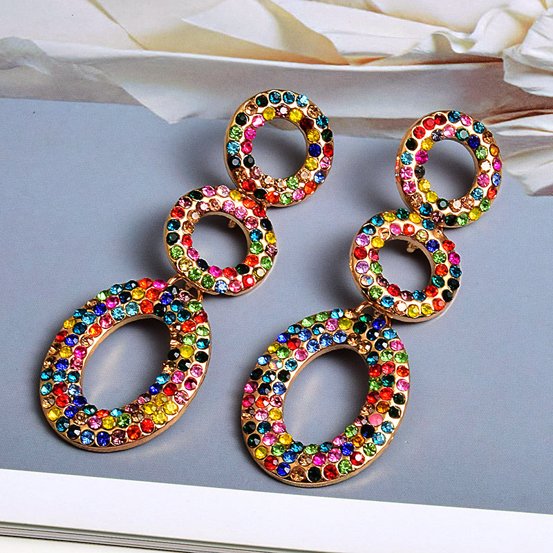 Round Multicolor Crystal Statement Earrings