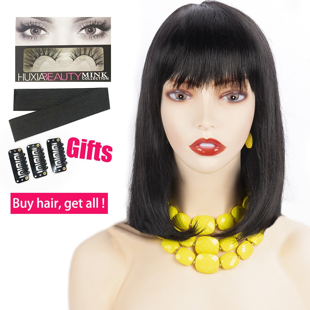 Straight Bob with Bangs Wig (Human Hair, Can Be Permed & Dye)