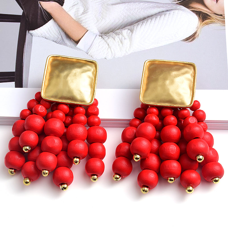 Statement Beaded Wood Earrings — Bold Drop Style