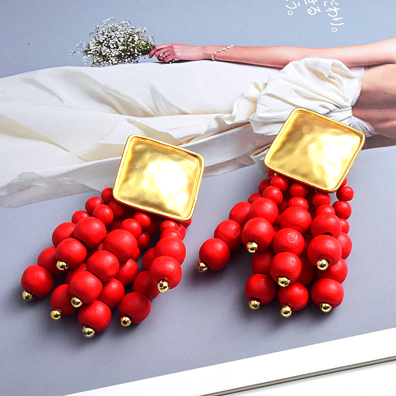 Statement Beaded Wood Earrings — Bold Drop Style