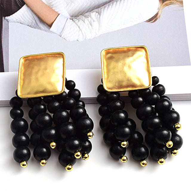 Statement Beaded Wood Earrings — Bold Drop Style