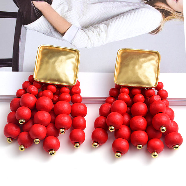 Statement Beaded Wood Earrings — Bold Drop Style