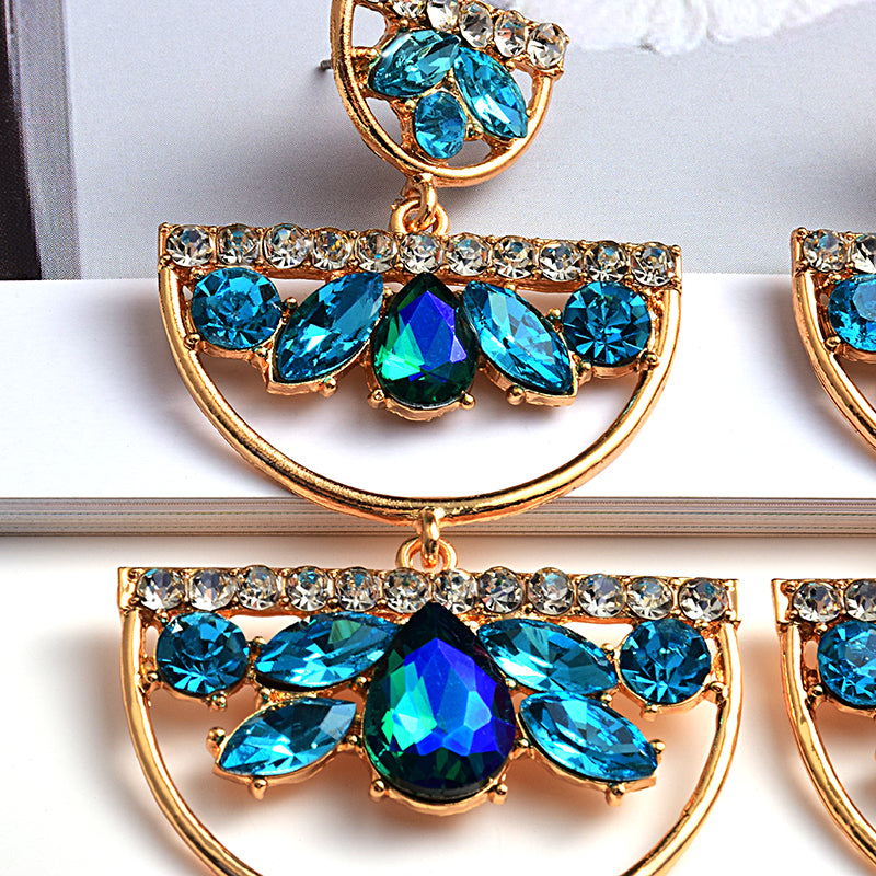 Long Irregular Rhinestone Crystal Drop Earrings — Colorful