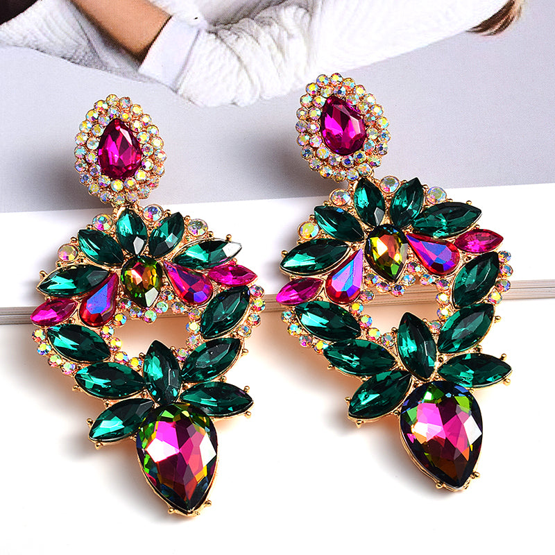 Long Colorful Crystal Drop Earrings — Rhinestone Irregular