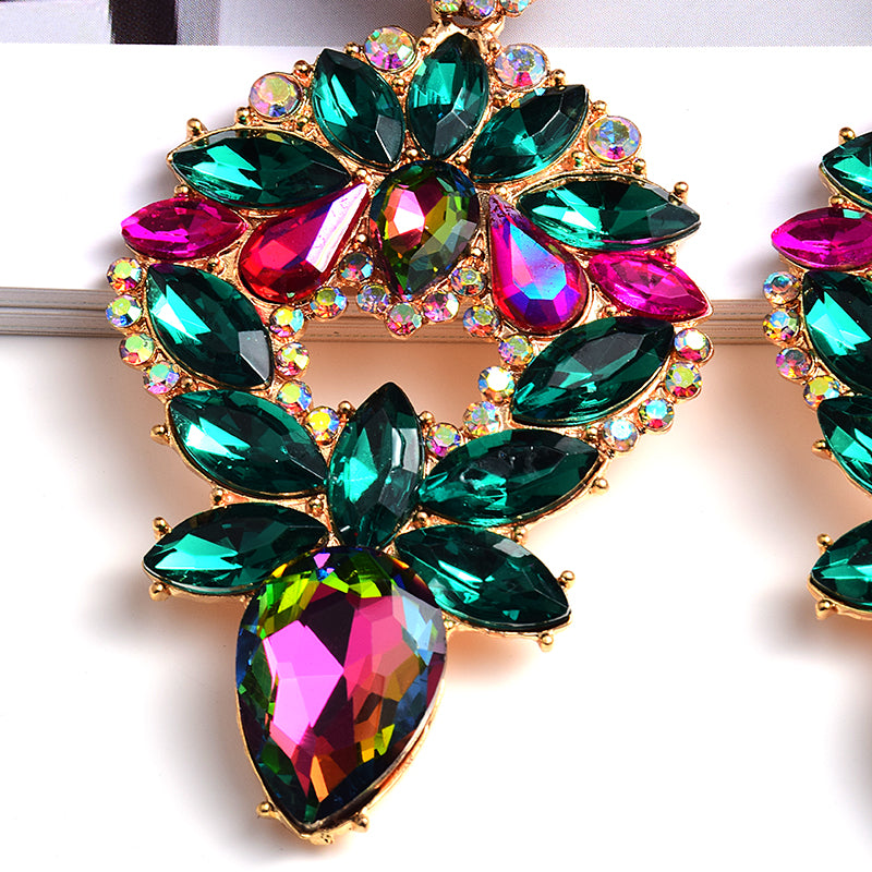 Long Colorful Crystal Drop Earrings — Rhinestone Irregular