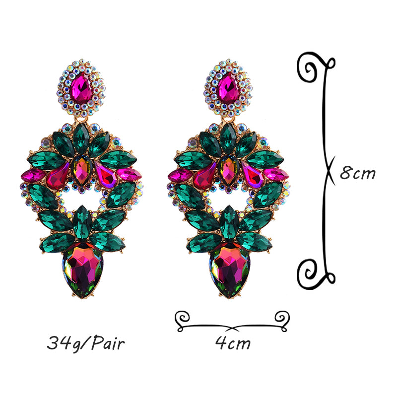Long Colorful Crystal Drop Earrings — Rhinestone Irregular