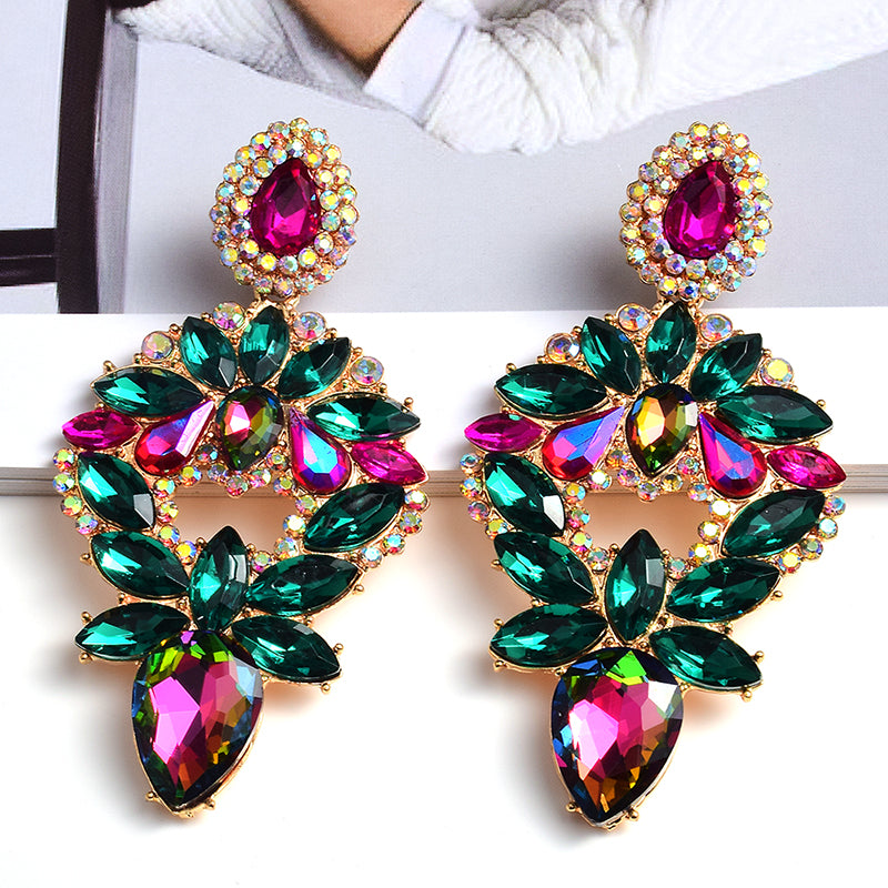 Long Colorful Crystal Drop Earrings — Rhinestone Irregular