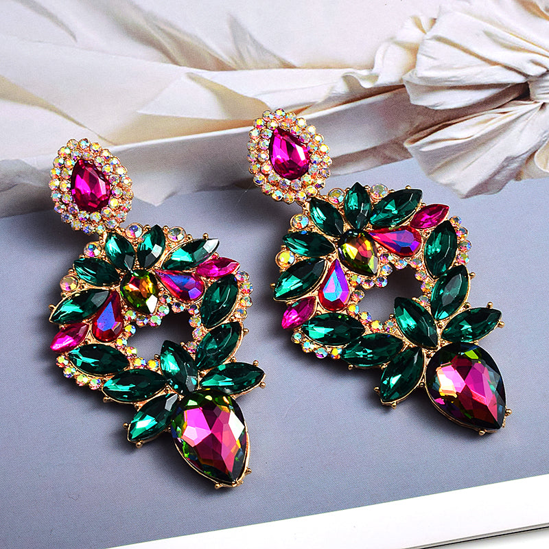 Long Colorful Crystal Drop Earrings — Rhinestone Irregular
