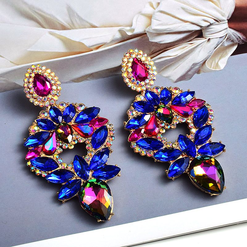 Long Colorful Crystal Drop Earrings — Rhinestone Irregular